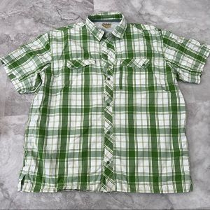 Cabelas Green and White Plaid Short Sleeve Button Down Size XL‎ Xlarge